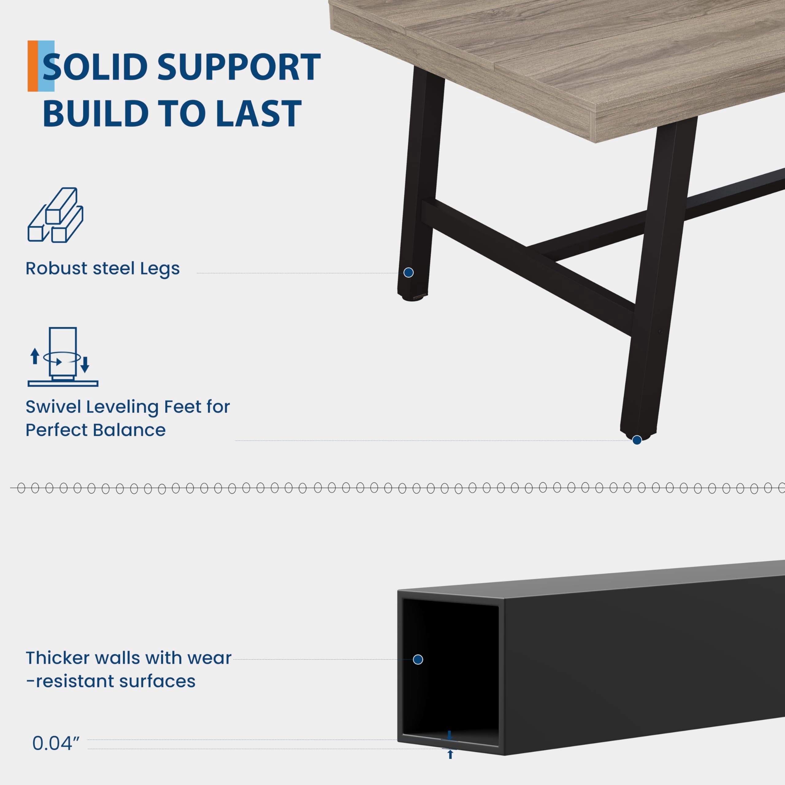Industrial Dining Table for 6-8 People, 70.87" Long Kitchen Table with Sturdy Metal Frame, Rectangular Counter for Dinner, Kitchen, Dining Room (Grey Walnut, 71" Non-extendable)