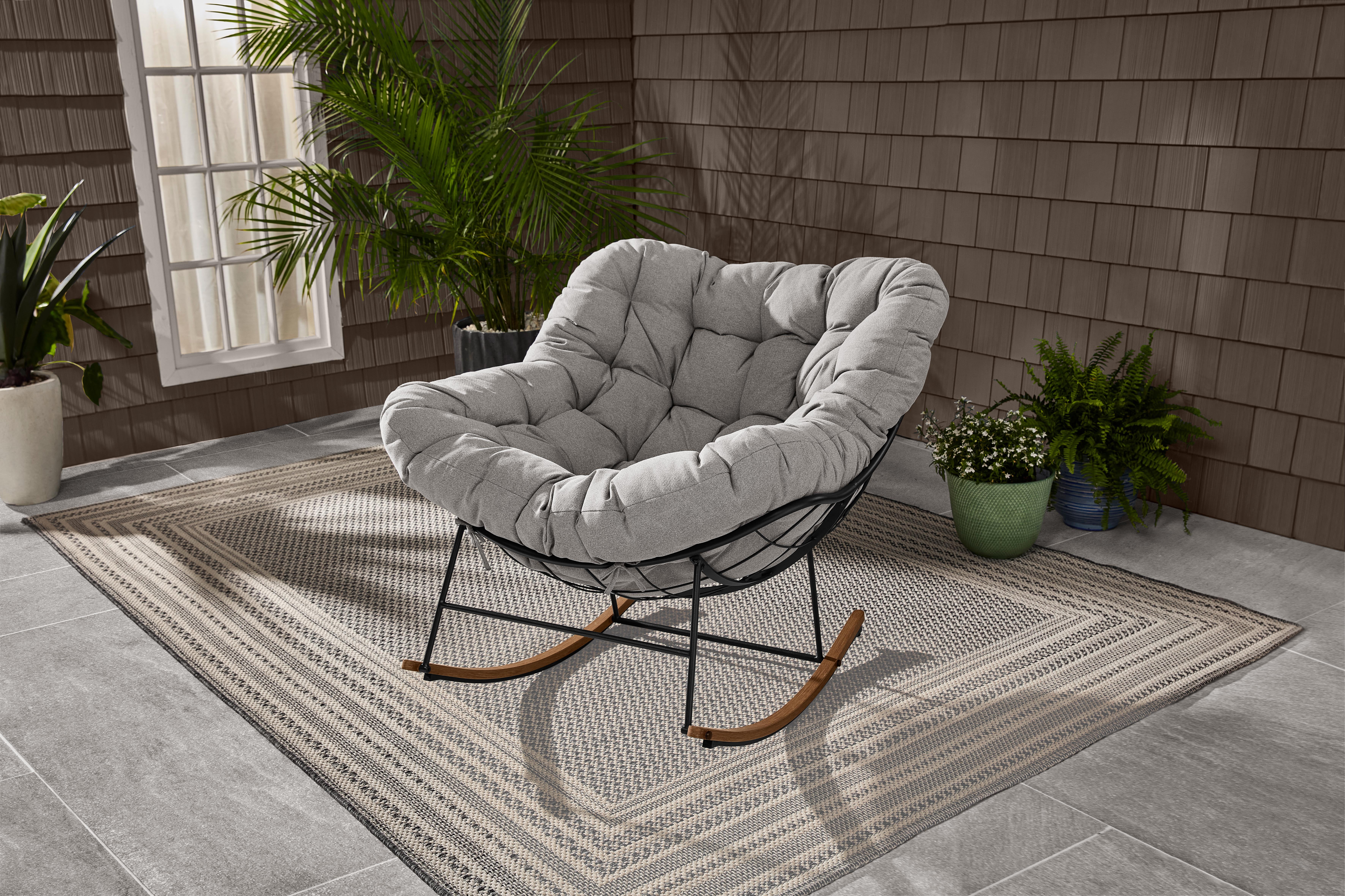 Better Homes & Gardens Marlow Papasan Outdoor Rocking Chair, Gray