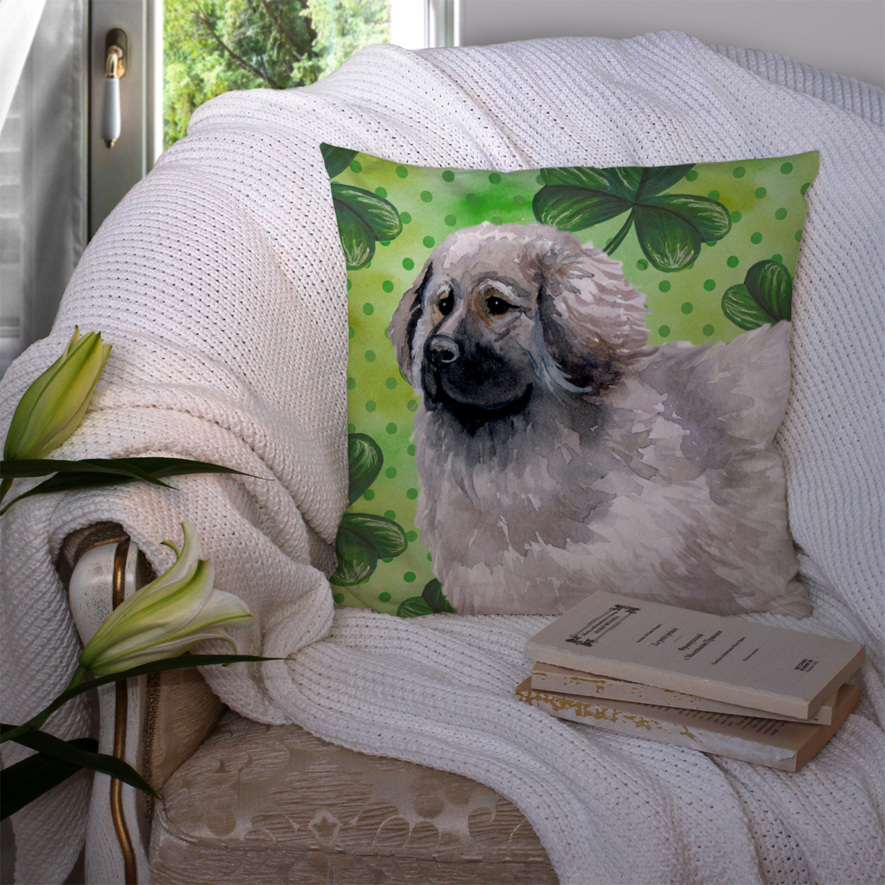 St Patrick's Design with Dog Fabric Decorative Pillow