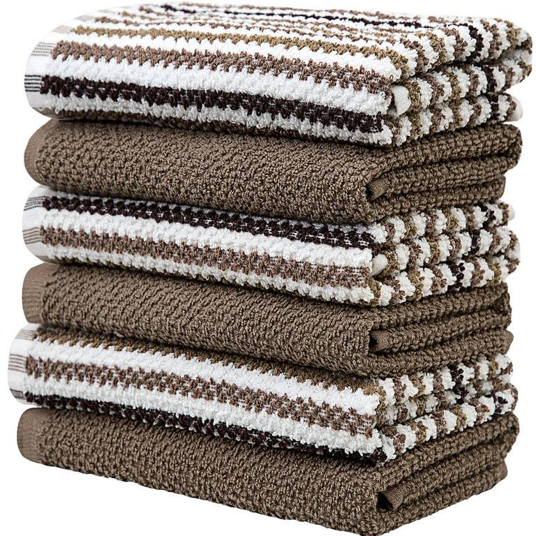 6 Premium Kitchen Towels (16x 26, 6 Pack) Large Cotton Kitchen Hand Towels Ribbed Design 340 GSM Highly Absorbent Tea Towels Set with Hanging Loop