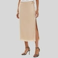 thumbnail image 2 of vigerkar Women Satin High Waist Elastic Stitching Long Skirt Slim Fit Hip Skirt Skirts for Girls Beige, XL, 2 of 7