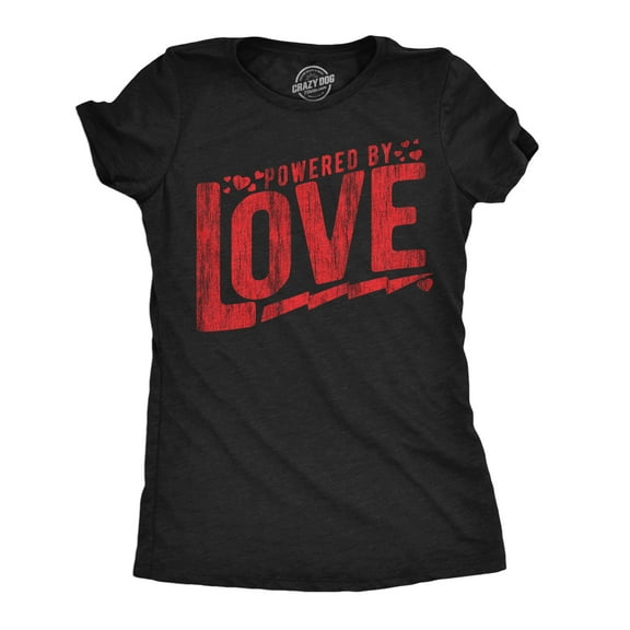 Womens Powered By Love Funny T Shirts Cute Valentines Day Graphic Tee for Ladies Womens Graphic Tees
