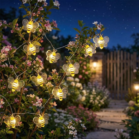 Eespoir 100cm LED String Lights, Cute Honeybee Decor Lights, Solar Powered Fairy Lights, for Garden Patio, Party Bedroom, Ambiance, Weather Resistant
