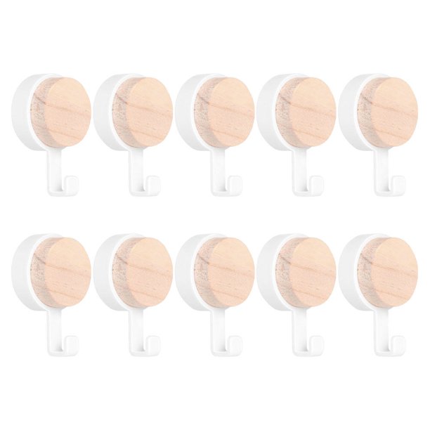 GOOHOCHY 10 ganchos de madera con cabeza redonda, sin perforaciones, para pared, baño y cocina.