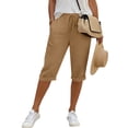thumbnail image 4 of CBASIHI Womens Capris with Pockets- Elastic Waist Drawstring Summer Breathable Casual Straight Leg Beach Pants Brown Size S-2XL, 4 of 9