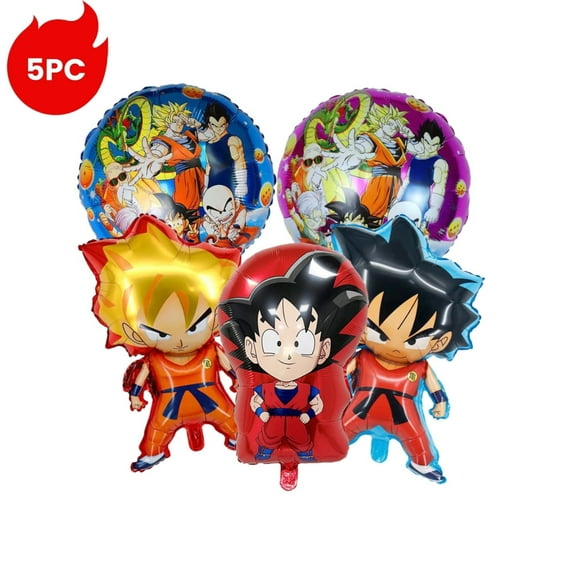 5Pcs Foil Balloons, All Featuring Cute Cartoon Characters, Are Used As Decorative Elements To Enhance The Atmosphere Of Dragon-Ball-Themed Party
