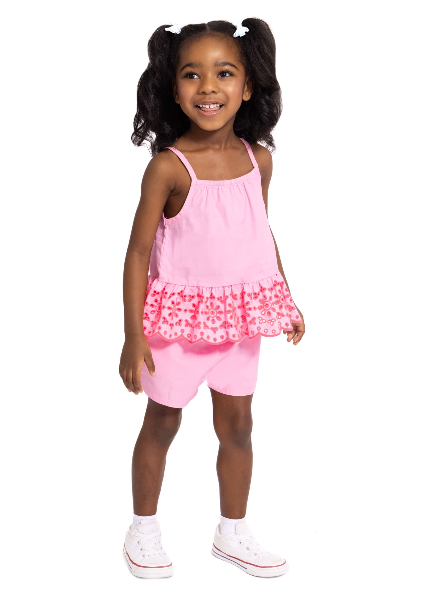 Wonder Nation Toddler Girls Scalloped Tank Top and Matching Shorts Set, 2-Piece, Sizes 12M-5T