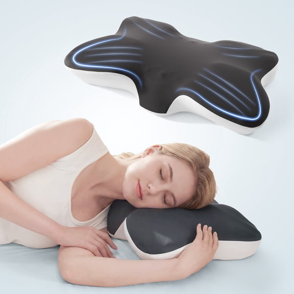 Sleep Zone Butterfly Shaped Memory Foam Neck Pillow, Ergonomic Cervical Support Side Back Stomach Sleepers