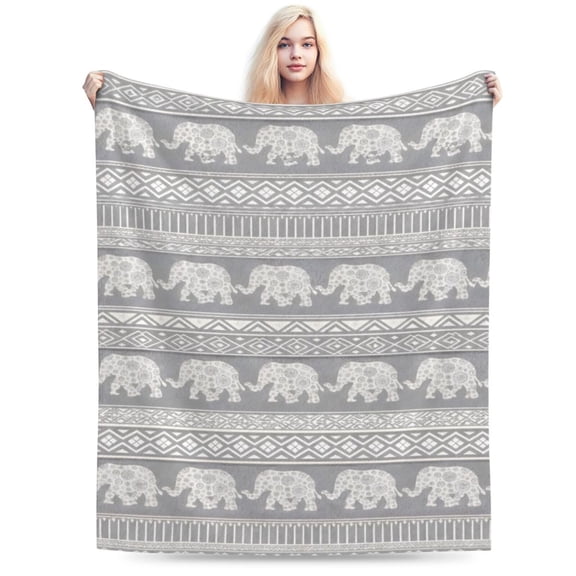 Elephant Blanket Soft Cozy Lightweight Gray Elephant Gifts for Women Adults, Animal Boho Throw Blanket for Couch Sofa Bed Living Room Home Decor 50x40