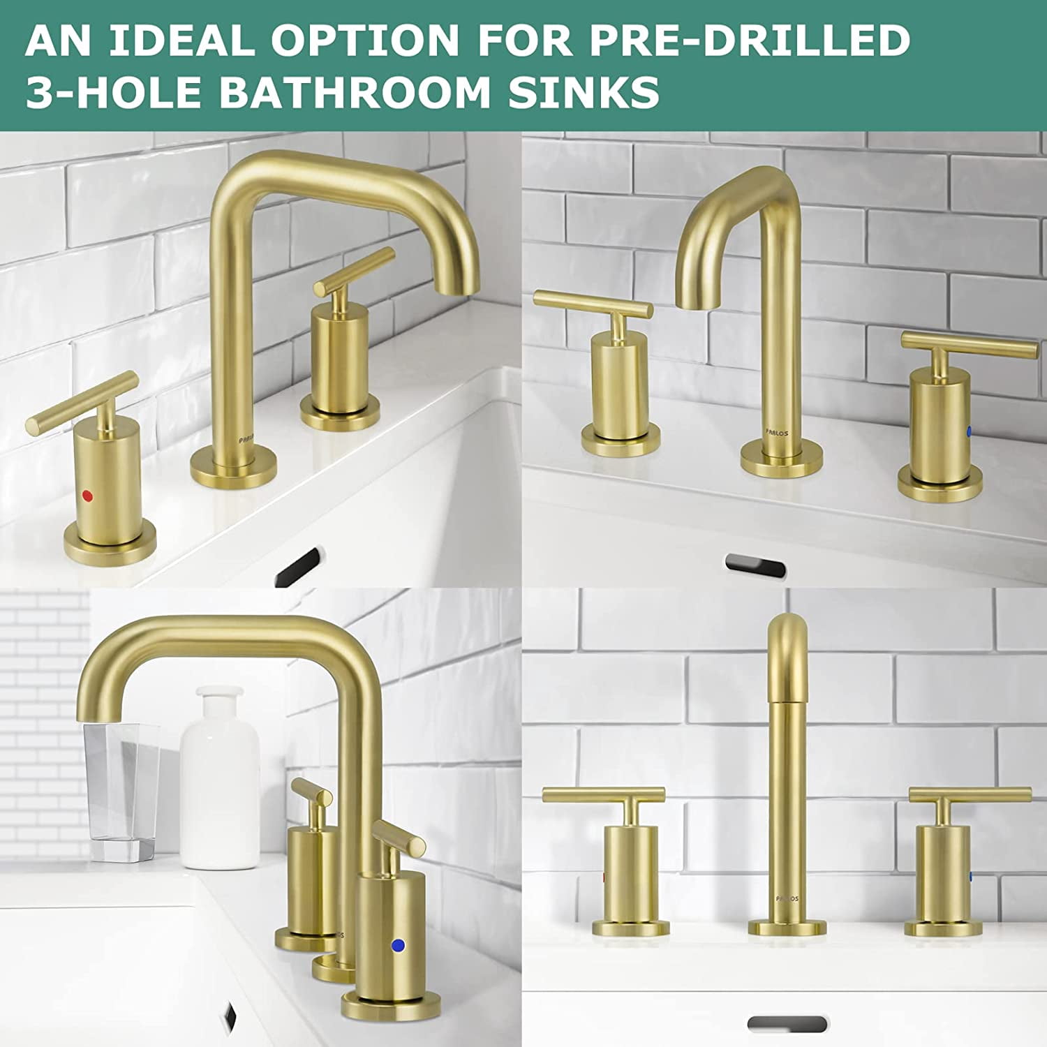 PARLOS 8 Inch Polished Chrome Widespread Bathroom Sink Faucet for 3 Hole Vanity with cUPC Faucet Supply Lines,Brushed Gold