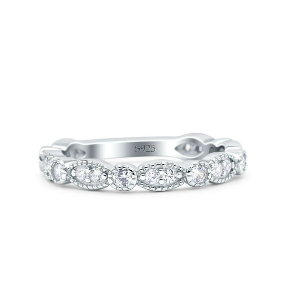 Art Deco Design Half Eternity Band Round Ring CZ 925 Sterling Silver Size 5