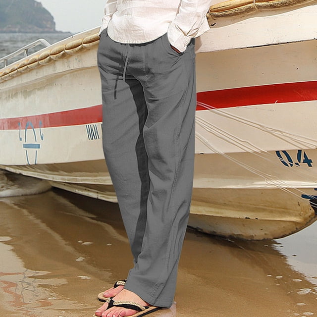 Handshe Men's Straight-Leg Sweatpants with Drawstring Waist and Pockets Solid Color Comfort Fit