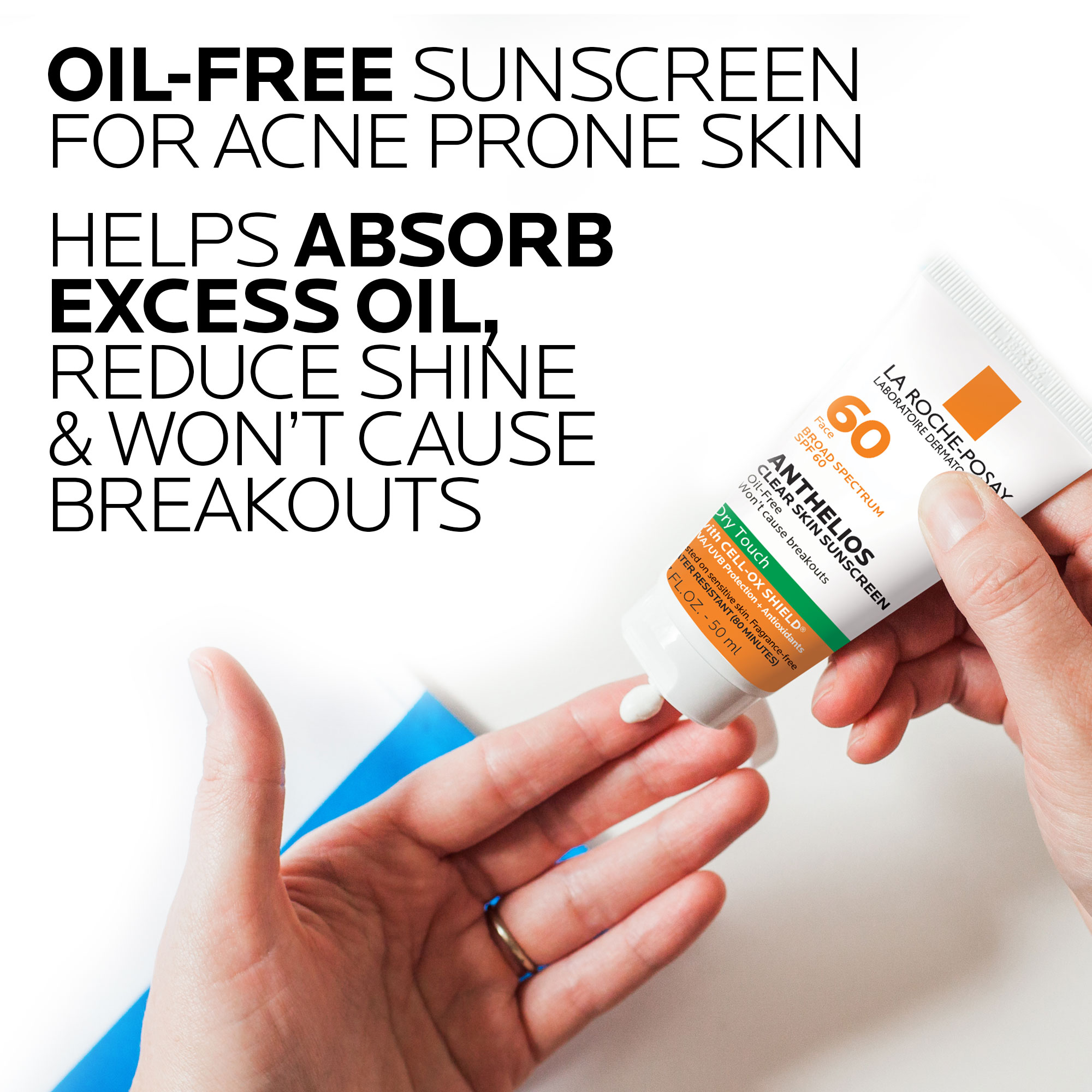 Protector solar facial La Roche-Posay Anthelios Clear Skin Dry Touch FPS 60, libre de aceite para todo tipo de piel, 1.7 fl oz 5