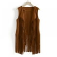 thumbnail image 3 of Fringe Vest Women Leather Suede Vest Tassels Vintage Winter Western Country Cowgirl Vest Cardigan Waistcoat Jacket, 3 of 7