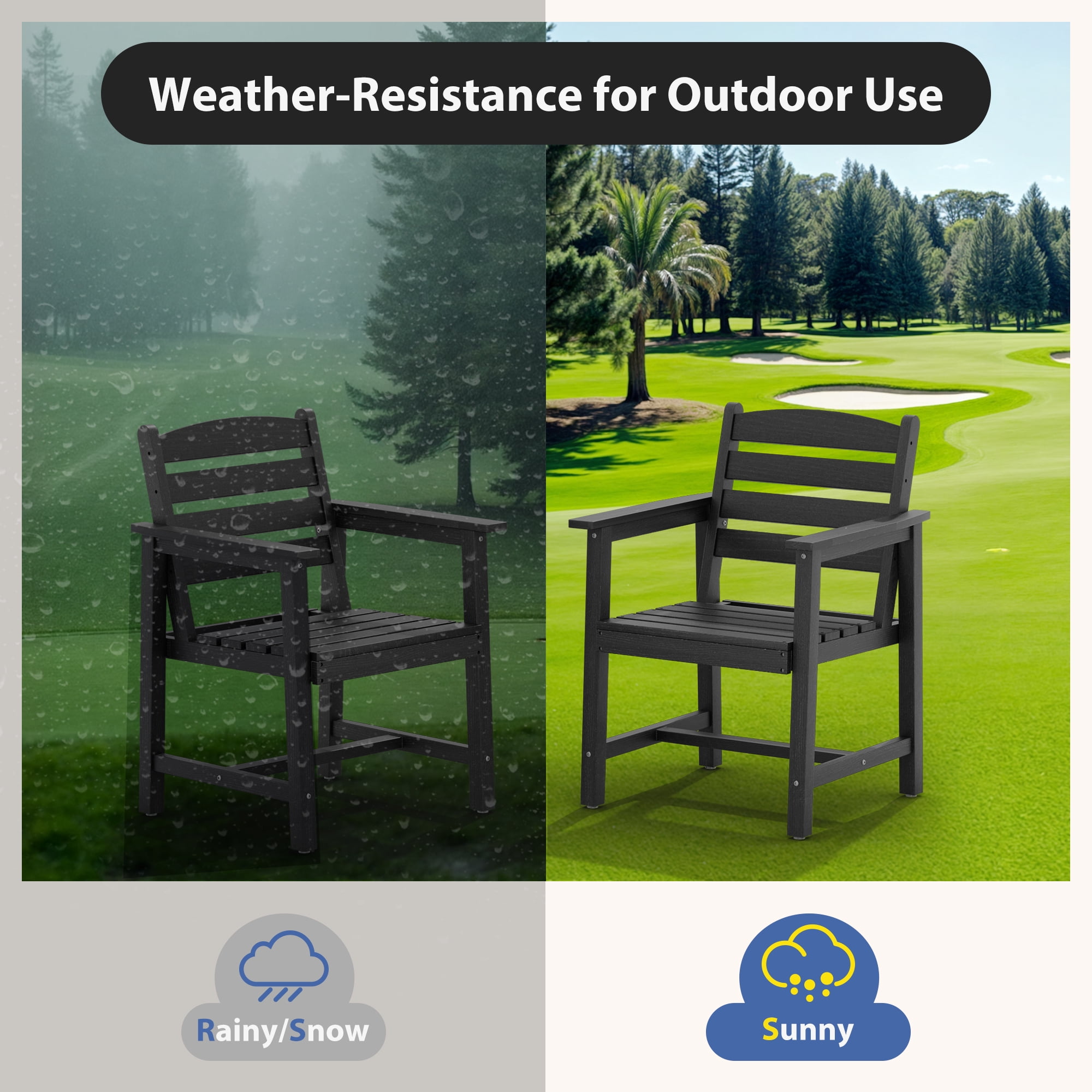 Eclife Set of 2 outdoor patio dining chairs Plastic Plywood Weather Resistant for Balcony Deck Pool Lawn Garden Backyard, Black