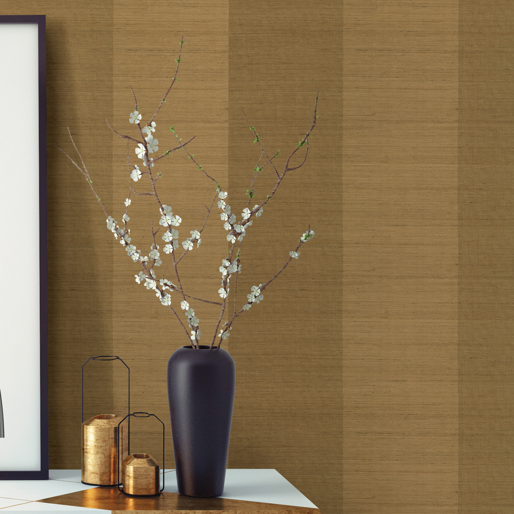 Kenneth James Yue Yan Olive Grasscloth Wallpaper
