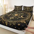 thumbnail image 5 of Homewish Glitter Stars Moon Queen Sheets, Flower Print Queen Sheet Sets, Gold Black, 4 Pieces, 1 Flat Sheet, 1 Fitted Sheet and 2 Pillowcases, 5 of 6