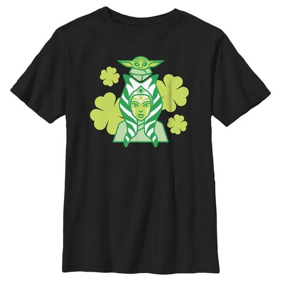 Boy's Star Wars: The Mandalorian St. Patrick's Day Ahsoka Tano and Grogu Graphic Tee Black Large