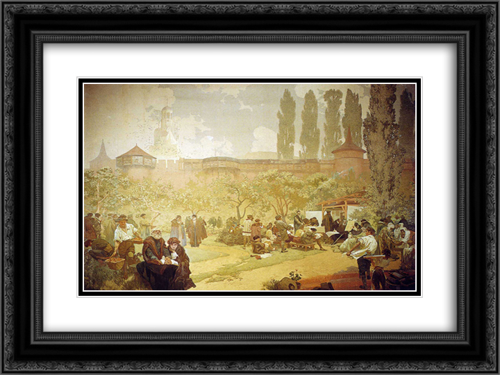 Alphonse Mucha 2x Matted 24x20 Black Ornate Framed Art Print 'The