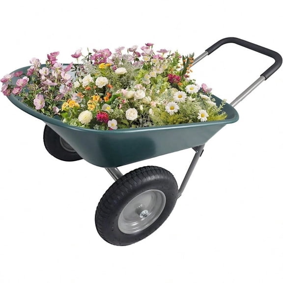 Wheelbarrow Garden Cart Heavy Duty Home Utility Dual-Wheel Home Garden Yard Utility Wheelbarrow Cart with Built-in Stand