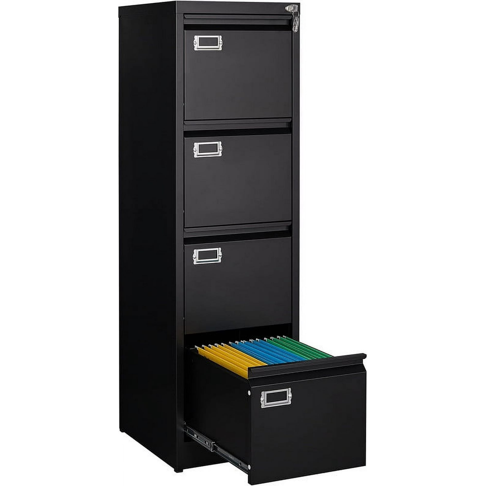 Steel Vertical File Cabinet with 4 Drawer and Lock Black