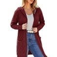 thumbnail image 2 of Chunky Knit Hooded Cardigan, Oversized Cable-Knit Coat, Winter Sweater Jacket Wine Xxl , Coat, 2 of 5