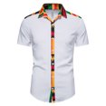 thumbnail image 2 of Hombres Casual Manga corta Impreso Patchwork Botón Camisa Bolsillo Tops Blusa Pompotops oipoqjl48690, 2 of 9