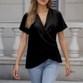 thumbnail image 2 of Daznico Women's Wrap Front V-Neck Top, Short Sleeve Casual Asymmetrical Hem Tee,M, 2 of 5