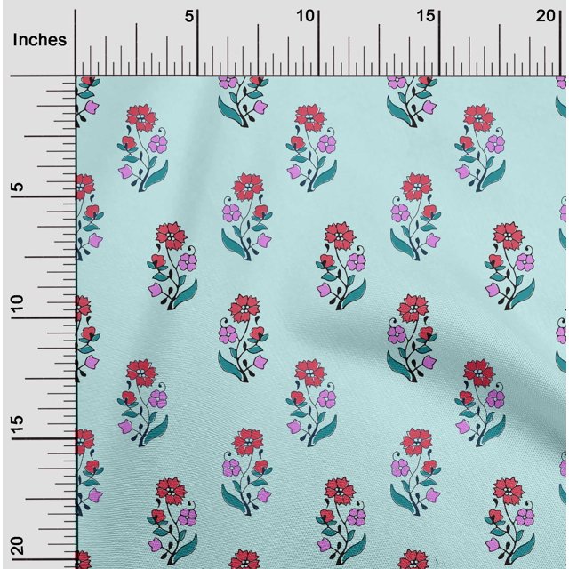 oneOone Viscose Jersey Fabric Leaves & Floral Block Print Fabric BTY 60 Inch Wide