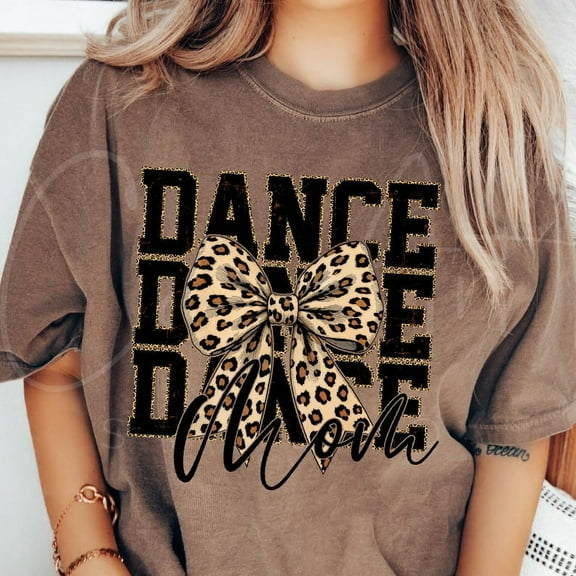 Leopard Bow Dance Mom T-Shirt, Retro Dance Aesthetic, Cheetah Print Dance Mama Tee