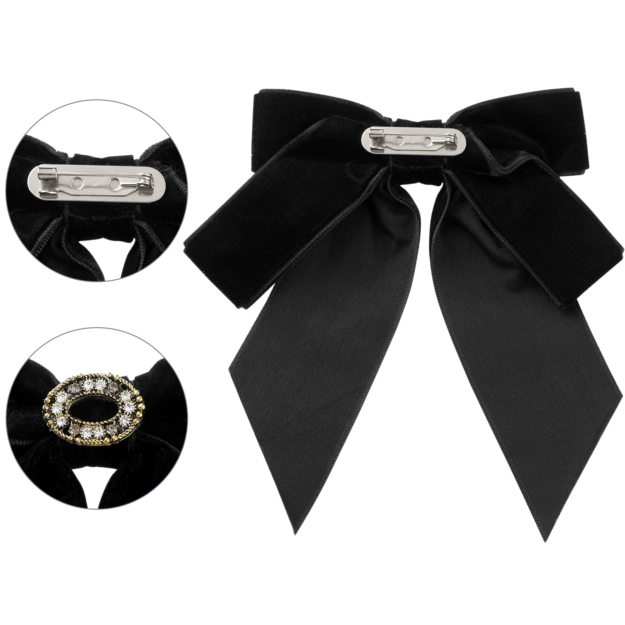DARING DIVA Women's Velvet Alloy Rhinestone Pre-Tied Bow Tie Black