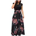 thumbnail image 2 of FcBaudy Robe à Manches Courtes à Col Rond, Robes pour Femmes, Robes d'Été pour Femmes Robe Teinture sur Nœuds Colorée Longue à Imprimé Floral pour Femmes Plage Décontractée Maxi Robe d'Été Robe pour Femme, 2 of 5