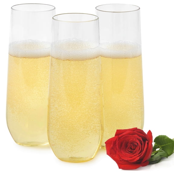 Crystal Clear Stemless Champagne Flutes, 9 oz, Set of 4, Elegant Glassware for Celebrations, Transparent