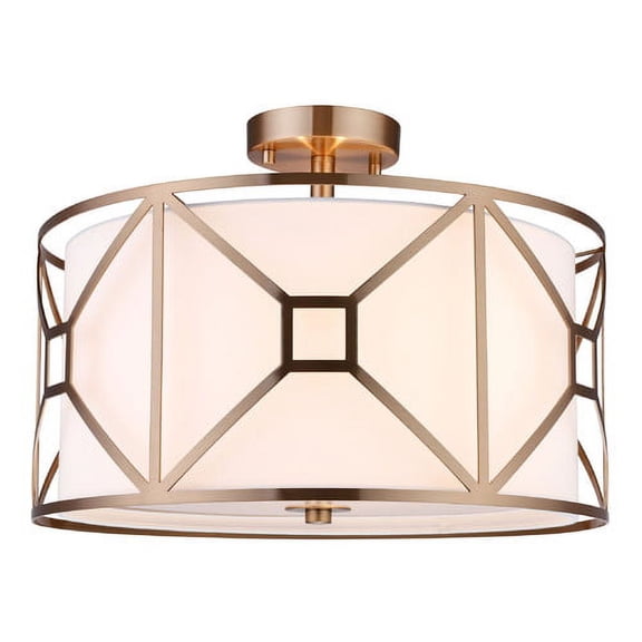 Woodbridge Lighting Regan Small 3-Light Fabric Semi-Flush Mount in Brass