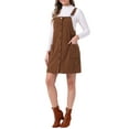 thumbnail image 4 of INSPIRE CHIC Mother's Day Women's Corduroy Dress Adjustable Straps Button Down Pinafore Overall Dress with Pockets XS Dark Brown, 4 of 6