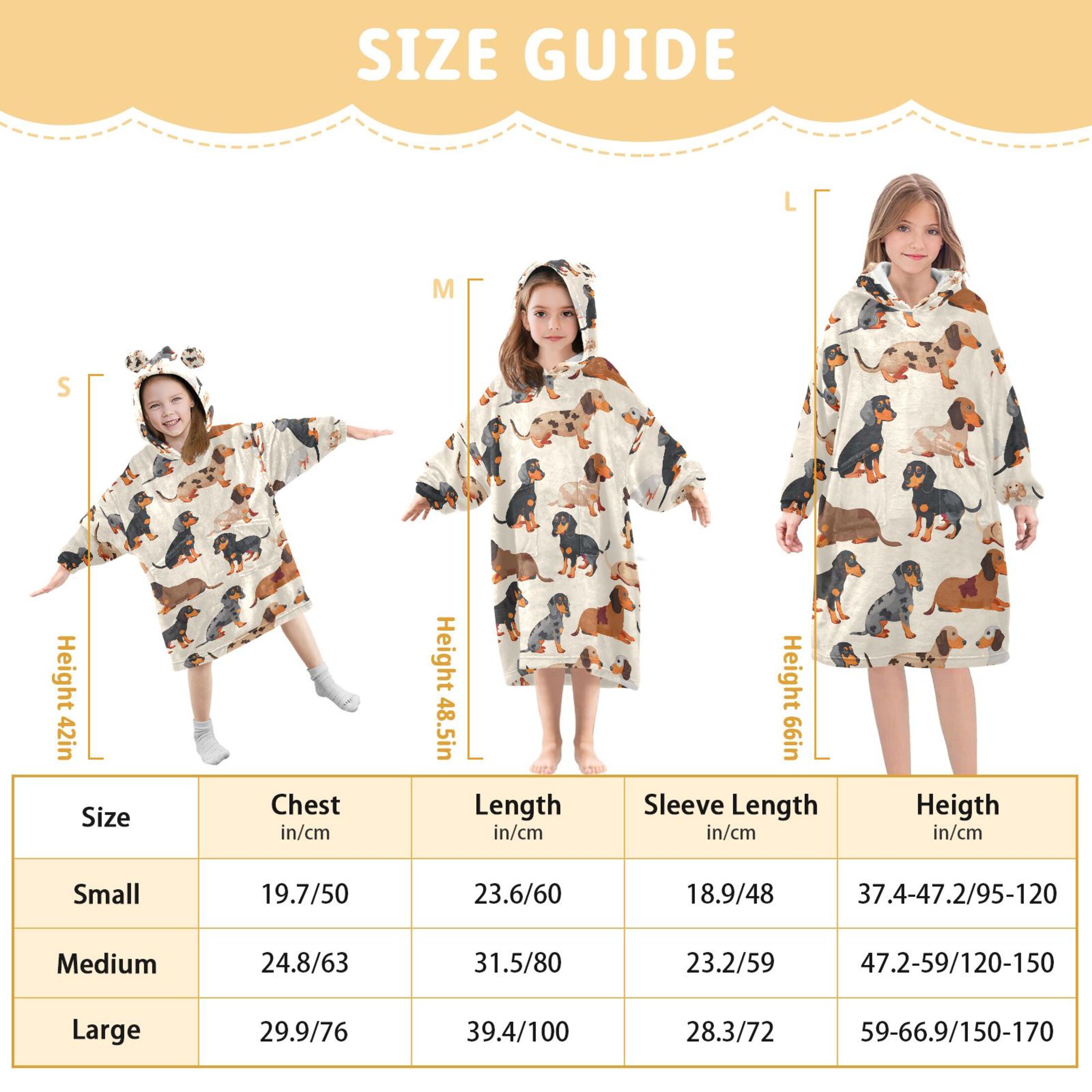 joogoo Wearable Blanket Hoodie for Cute Dachshund Dog Flannel Sherpa Pocket 3-14 YR S