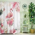 thumbnail image 2 of Shower Curtain, Pink Flamingo Flower Waterproof Shower Curtain Set with Hooks for Bathroom Showers,Stalls and Bathtubs,60x72In Farmhouse Animal Pastoral Flower, 2 of 9