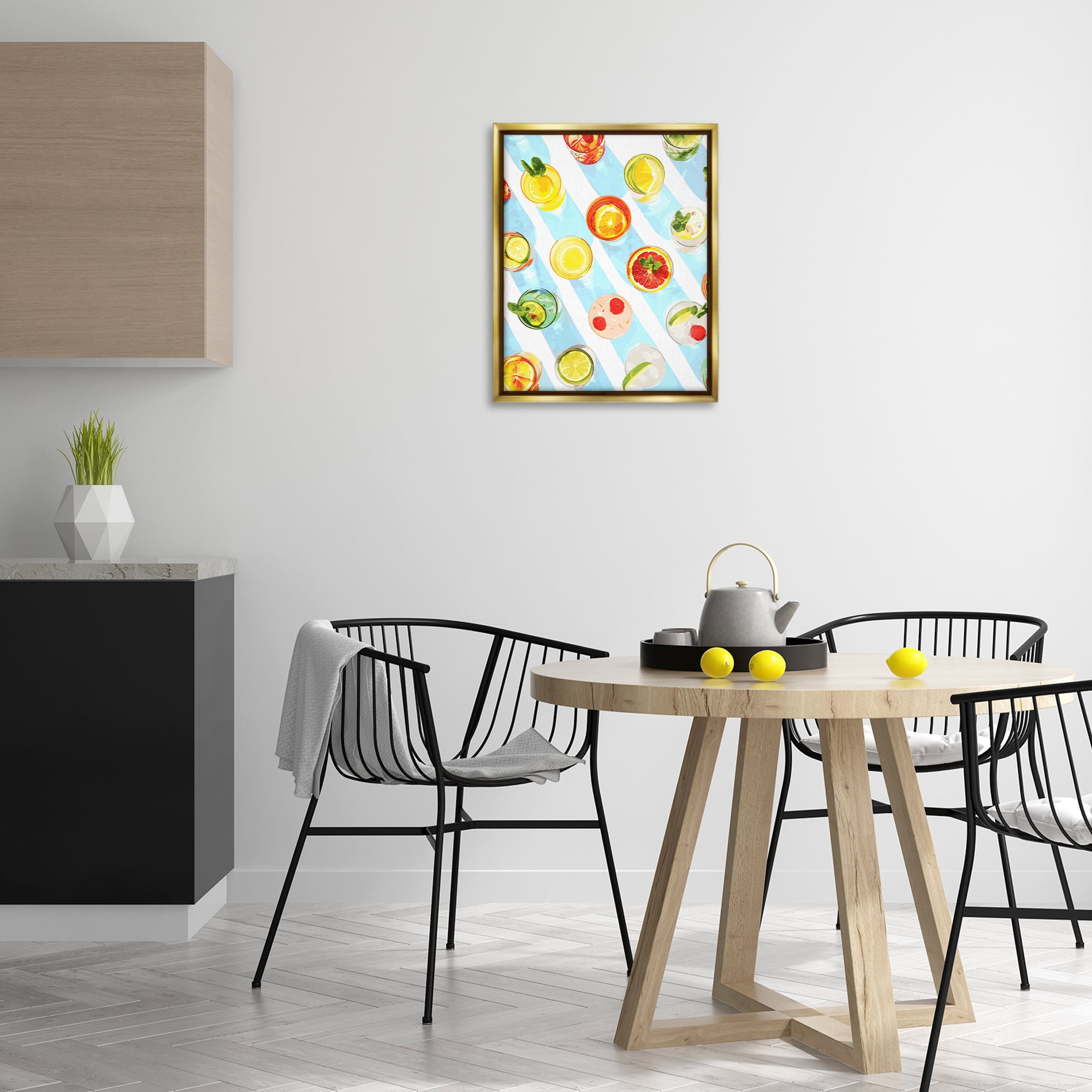 Stupell Industries Aerial View Cocktails Food & Beverage Painting Gold Floater Framed Canvas Art Print Wall Art, 17 x 21