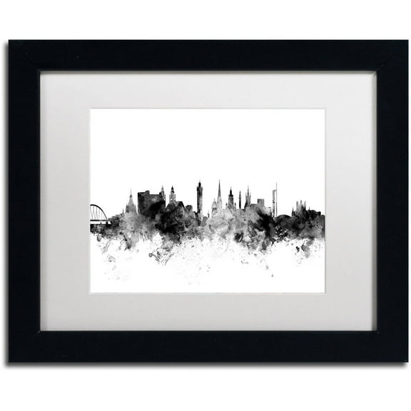 Trademark Fine Art "Glasgow Scotland Skyline B&W" Canvas Art by Michael Tompsett, White Matte, Black Frame