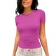 thumbnail image 1 of Top corto ajustado de manga corta para mujer - Camiseta básica informal con cuello redondo 2025 - Mezcla de rayón suave y elástico para uso diario, 1 of 5