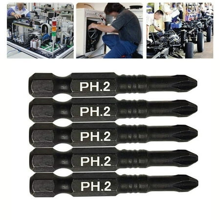 

5Pcs 50Mm Black Magnetic Cross Screwdriver Bits Set Electric Screwdriver Ph2 Bit