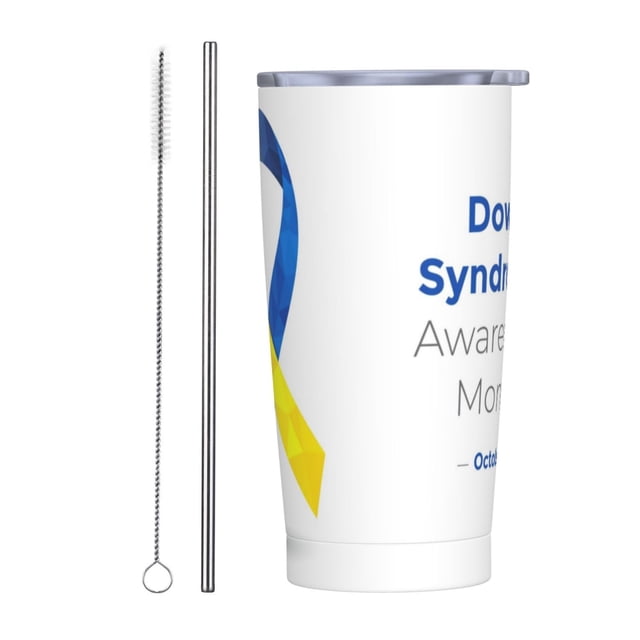 Vaso de acero inoxidable con tapa para el mes de concientización sobre el síndrome de Down, taza térmica portátil de 20 oz