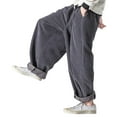 thumbnail image 5 of AWZXDE Men's Wide Leg Corduroy Pants Elastic Waist Relaxed Fit Casual Trousers Style Comfortable 9/10 Length Grey,XL, 5 of 5