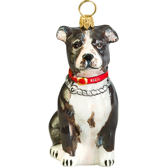 American Staffordshire Terrier Black and White Glass Polish Christmas Ornament