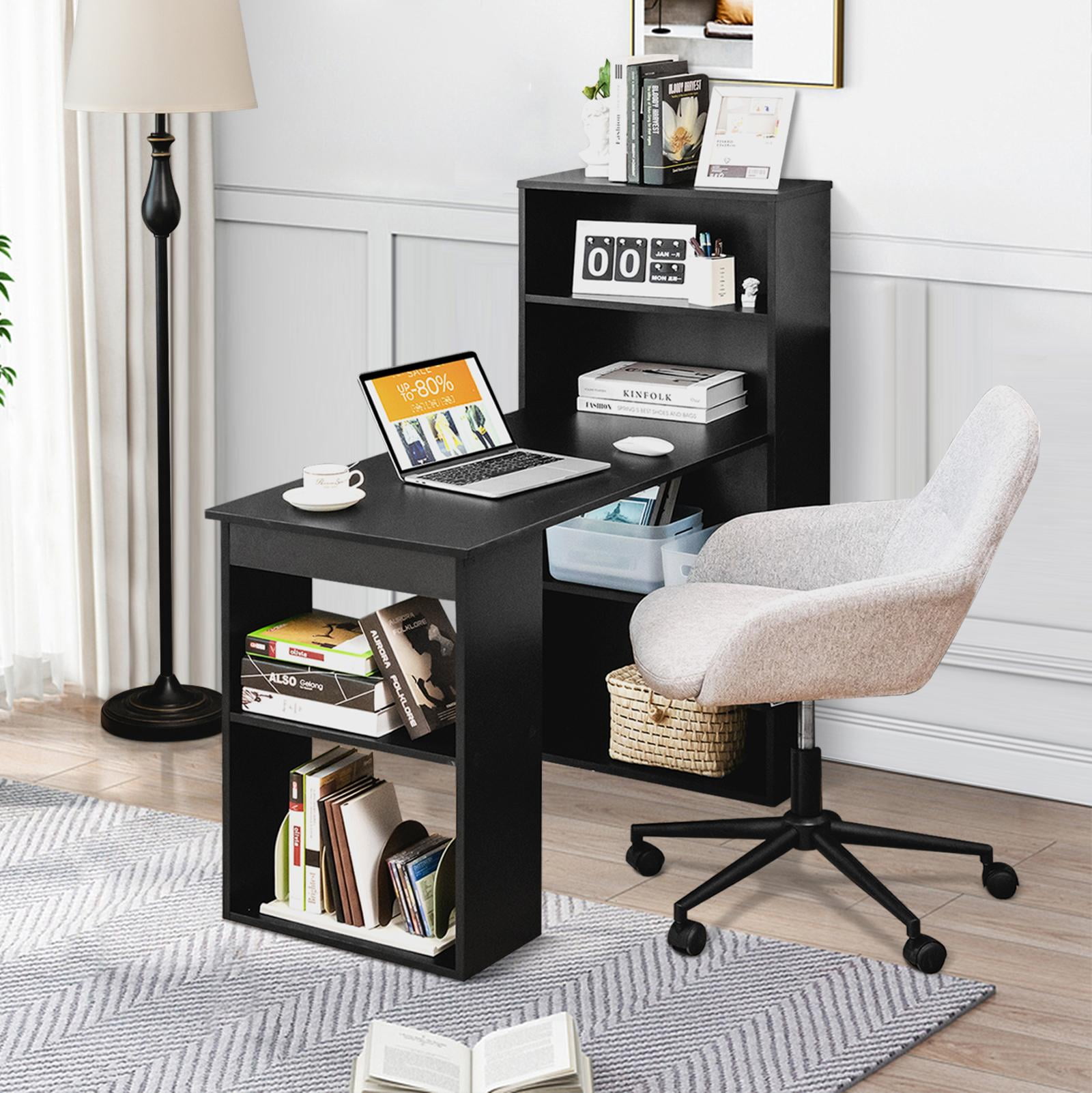 Giantex Computer Desk w/Bookcase, 48” Modern Compact Writing Desk, Reversible Study Workstation for Home, Office & Dorm, Easy Assembly, Black