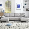 thumbnail image 2 of 114.2" U-Shaped Sectional Sofa with Double Chaise,Velvet Modern Modular Sofa Couch,4 Seat Oversized Sofa for Living Room,Apartment,Light Gray, 2 of 8