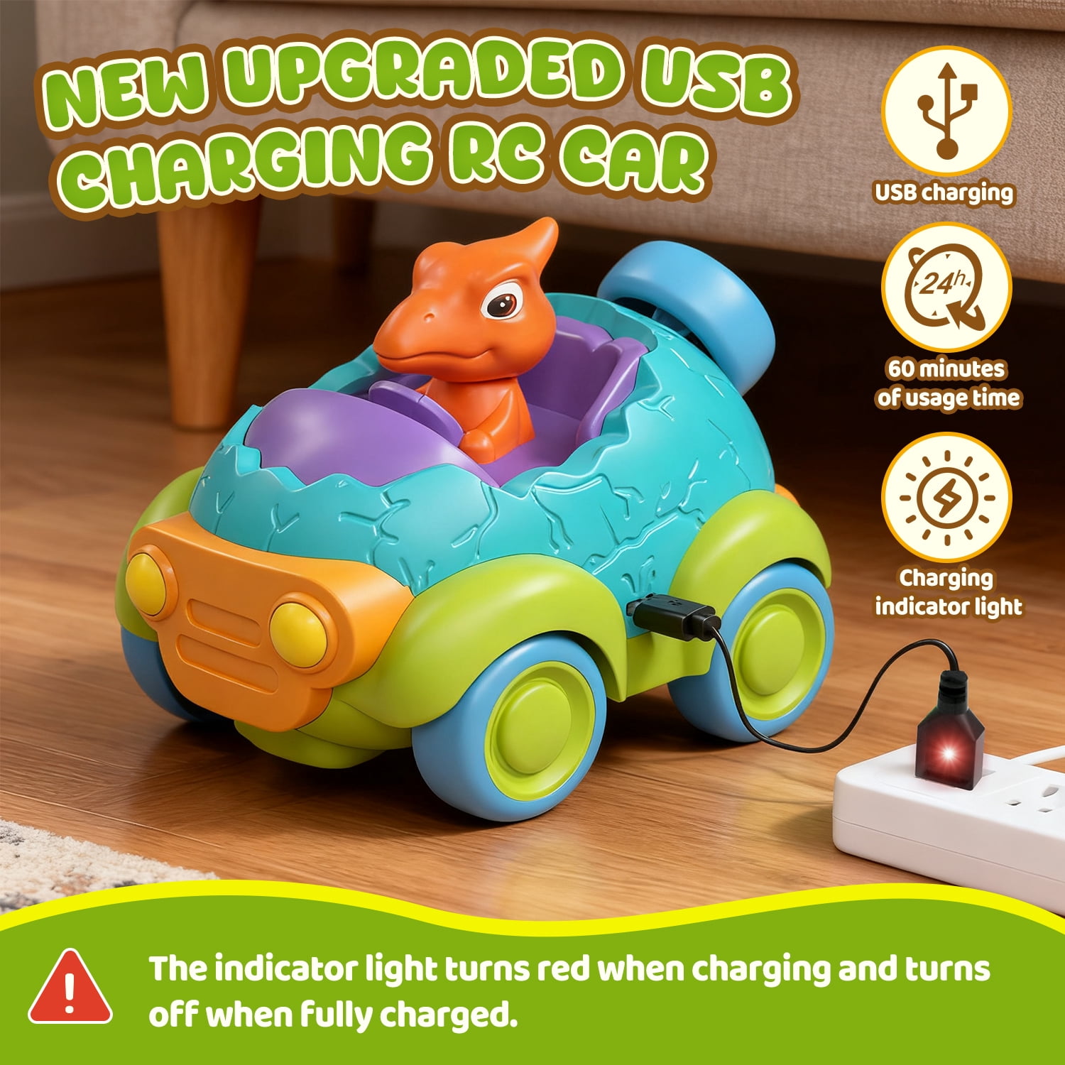 Remote Control Car for Toddlers, Rechargeable RC Cars for Toddler Toys 2-3, Dinosaur Toys for Ages 2-4 with Lights & Music, 2 3 4 Year Old Boy Toys - 2 Pack