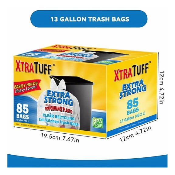 13 Gallon Trash Bags 85 Count - Puncture Resistant Kitchen Garbage Bags with Drawstring - Lemon Mint Scent - Heavy Duty Boxed Trash Can Liners for Home & Office
