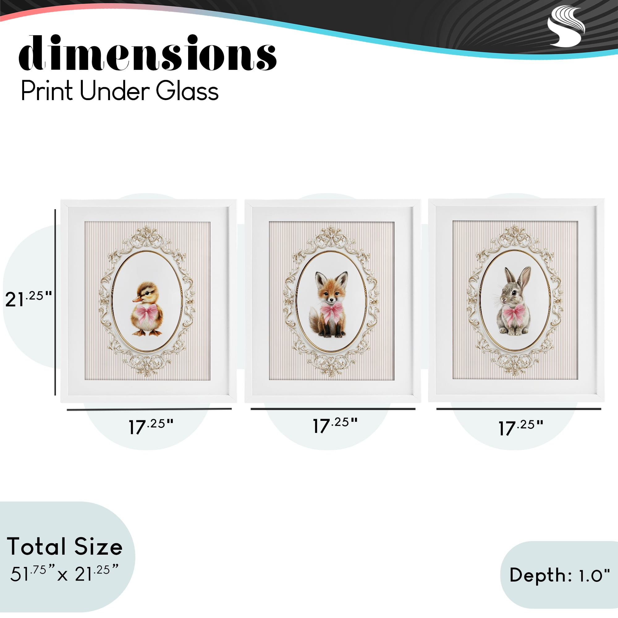 Stupell Industries Vintage Animals with Ornate Design 3 Piece White Framed Print Under Glass Set, design by Christine Simpson Art