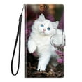 thumbnail image 2 of SaniMore Wallet Case for iPhone 14 Pro Max 6.7" 2022, PU Leather Color Painting Kickstand Wrist Strip Magnetic Clasp Cash Pocket Card Holders Shockproof Full Protective Case, White Cat, 2 of 9